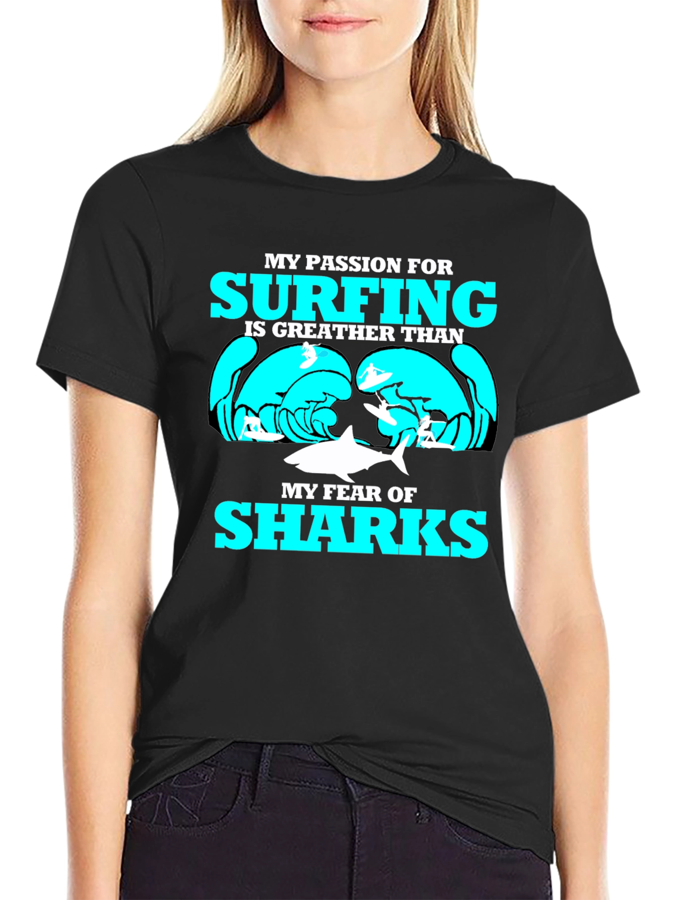 Surfing Passion Graphic Tee - Shark Humor T-Shirt