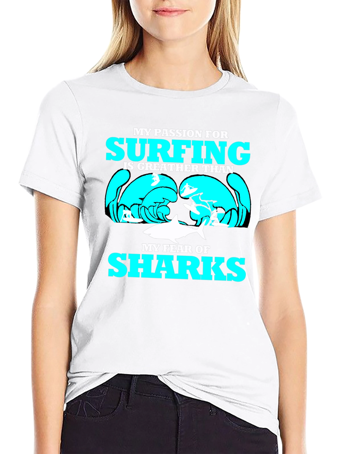 Surfing Passion Graphic Tee - Shark Humor T-Shirt