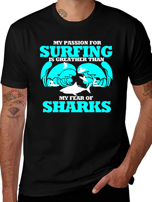 Surfing Passion Graphic Tee - Shark Humor T-Shirt