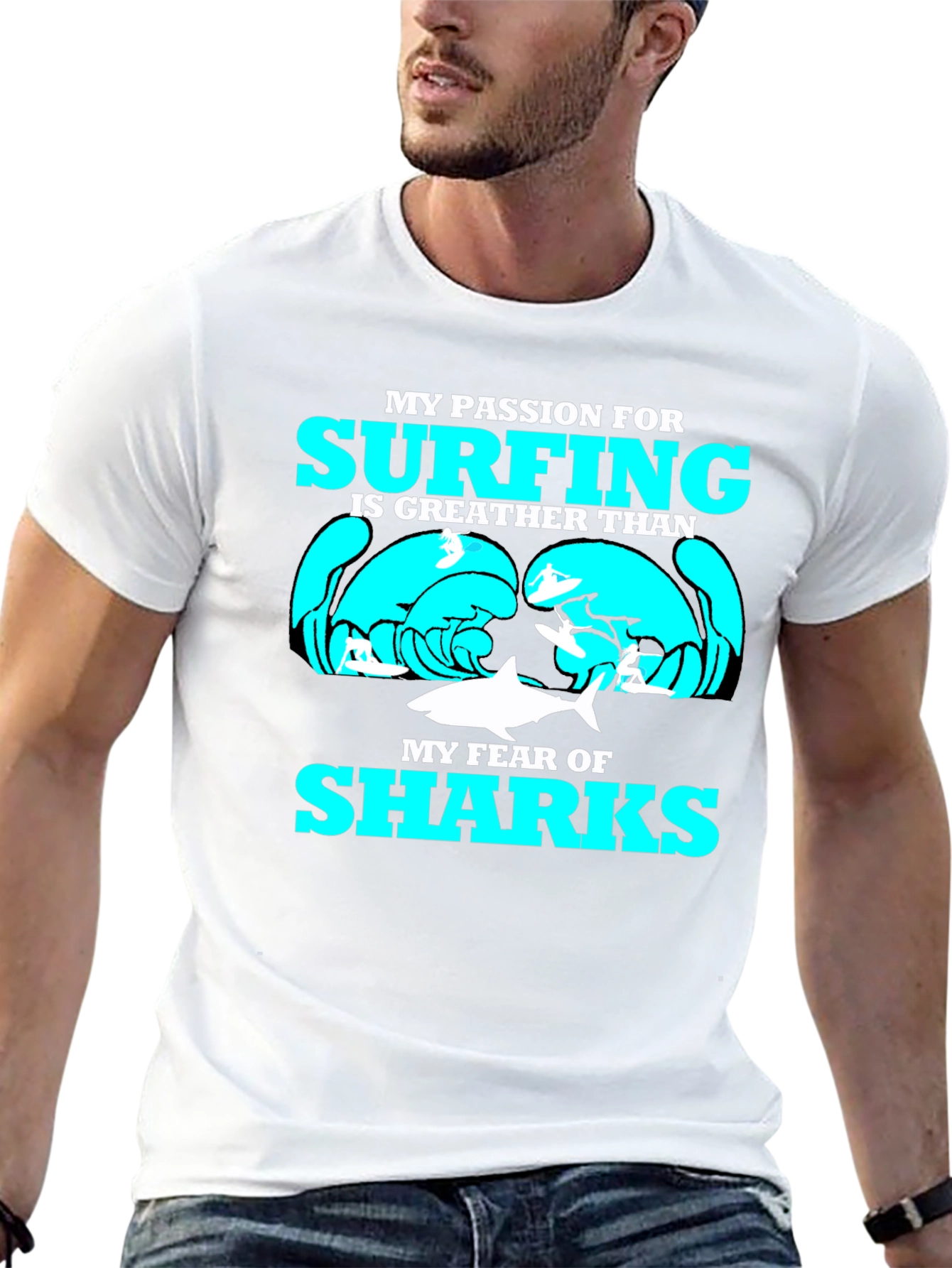 Surfing Passion Graphic Tee - Shark Humor T-Shirt