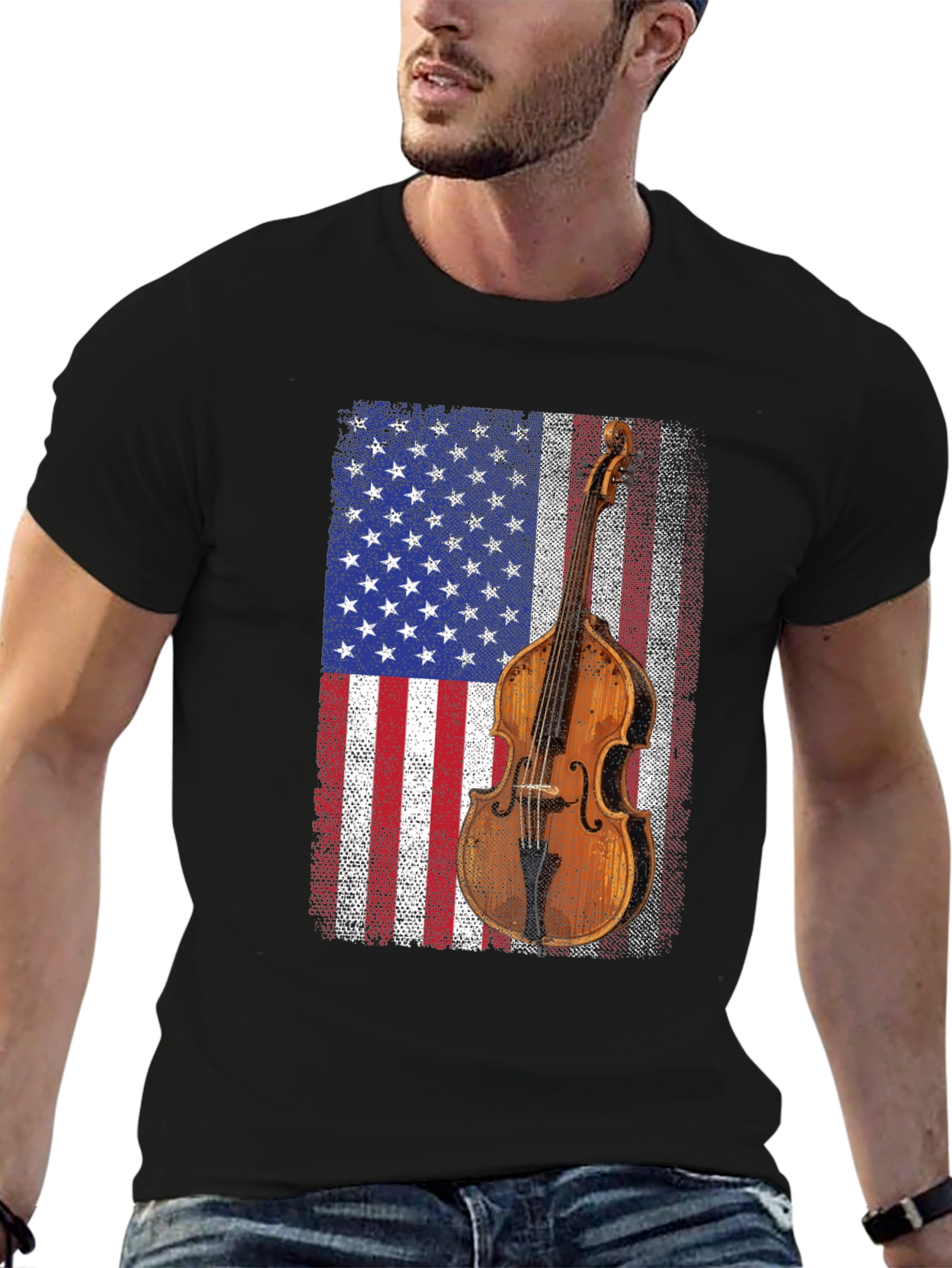 American Flag Upright Bass T-Shirt