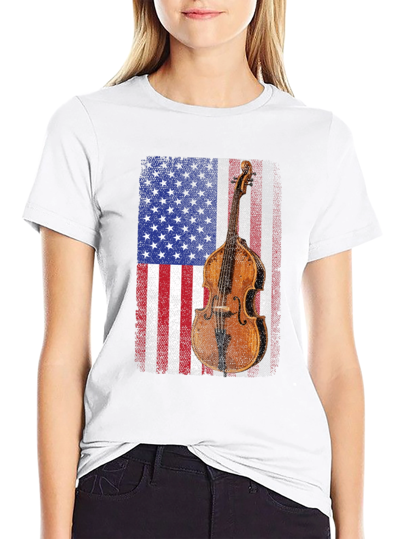 American Flag Upright Bass T-Shirt