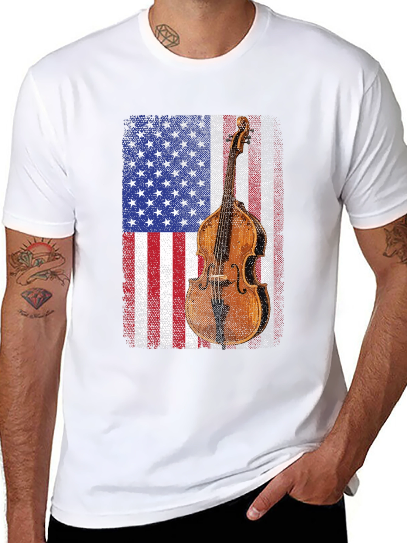 American Flag Upright Bass T-Shirt