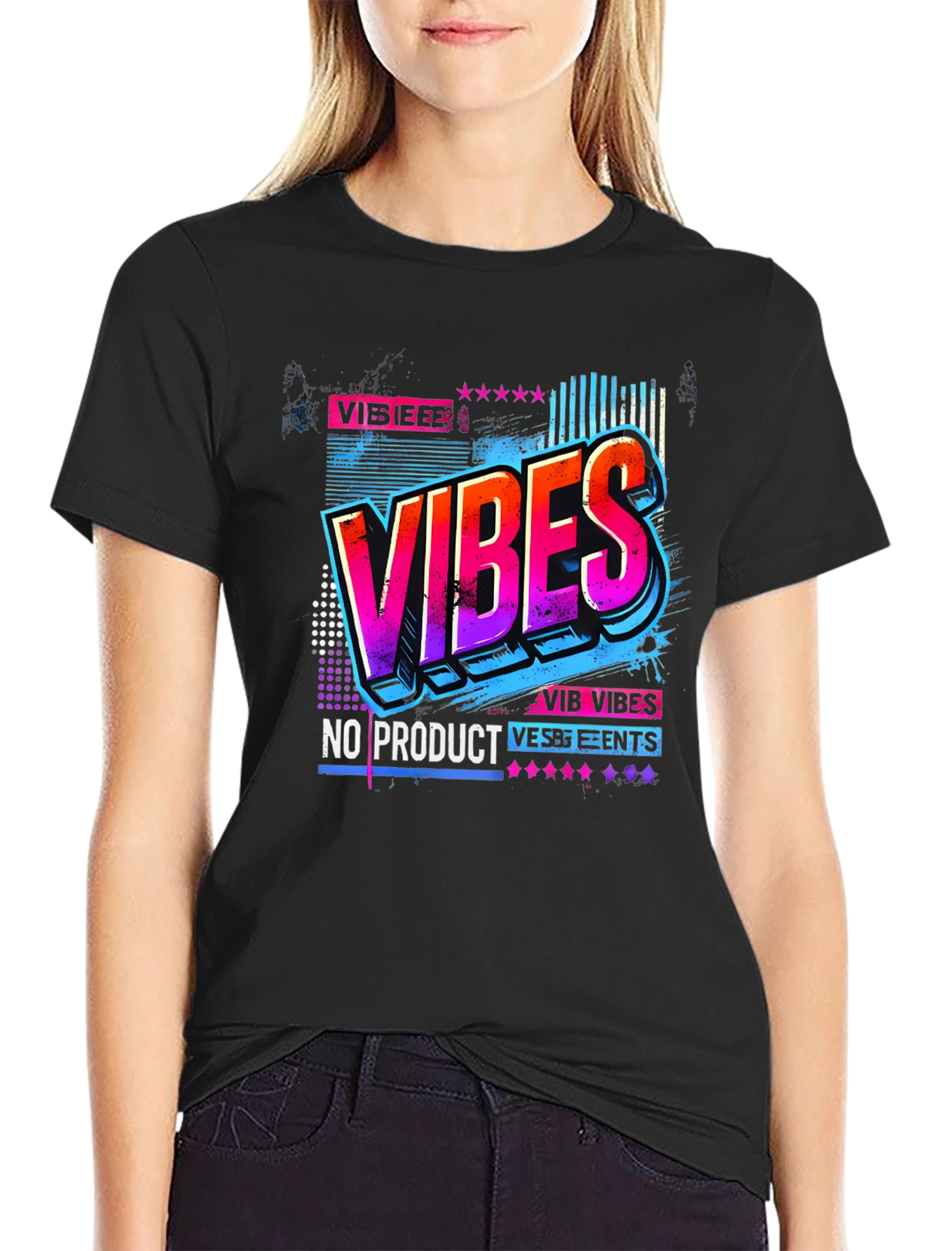 Vibes Graphic Tee - Retro Style Black T-Shirt