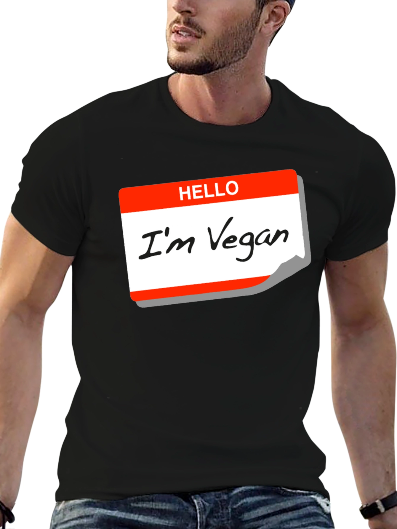 Hello Im Vegan T-Shirt - Black Cotton Tee