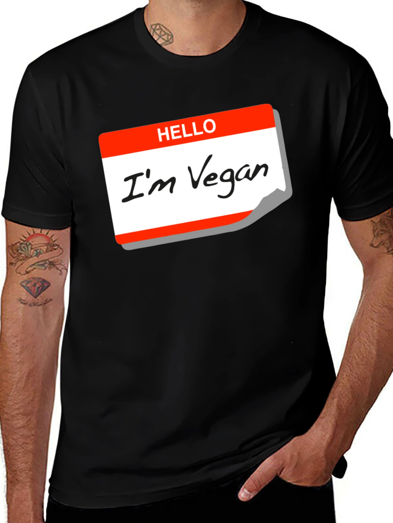 Hello Im Vegan T-Shirt - Black Cotton Tee