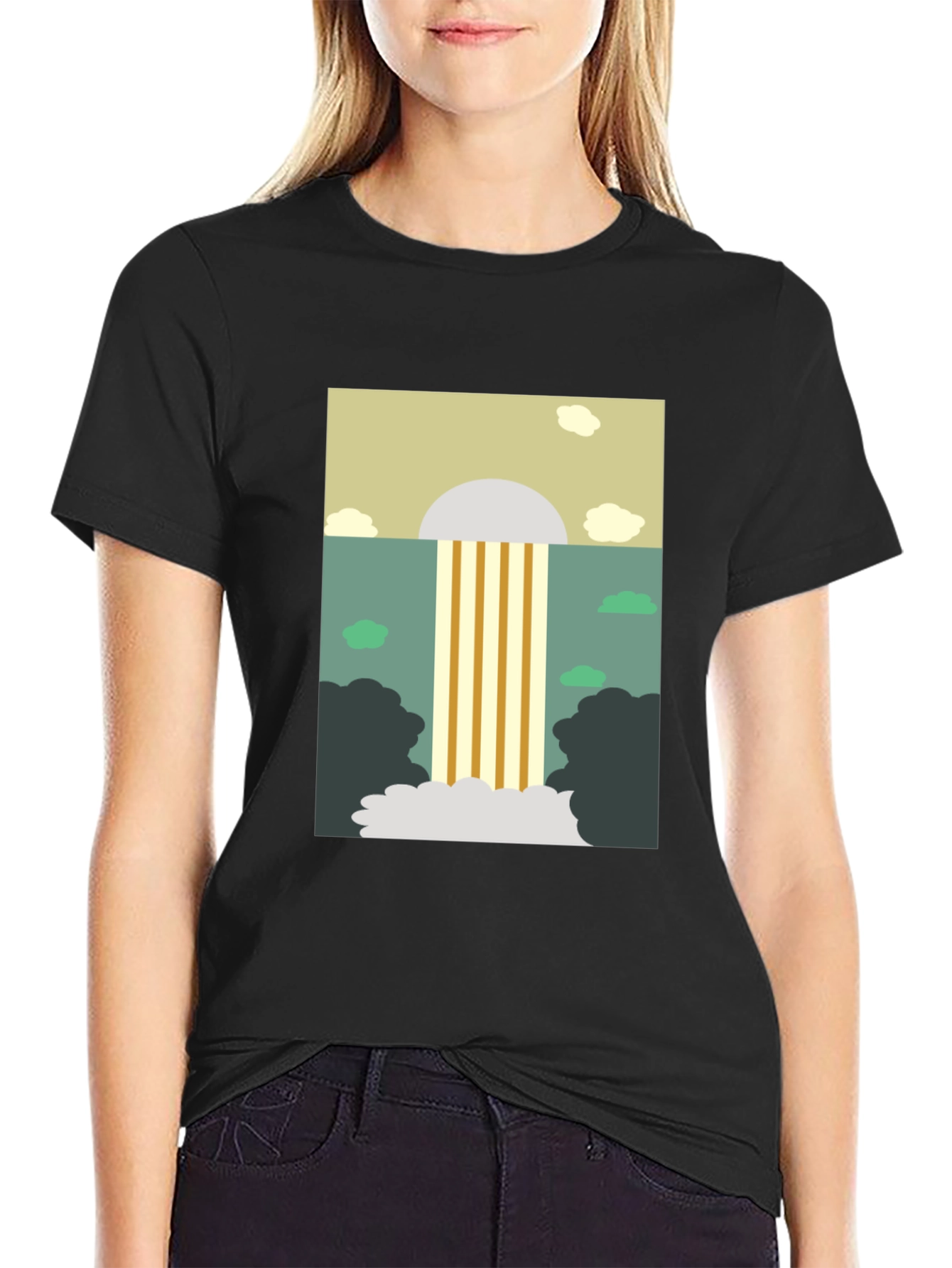 Abstract Waterfall Graphic Tee - Stylish Mens Black T-Shirt