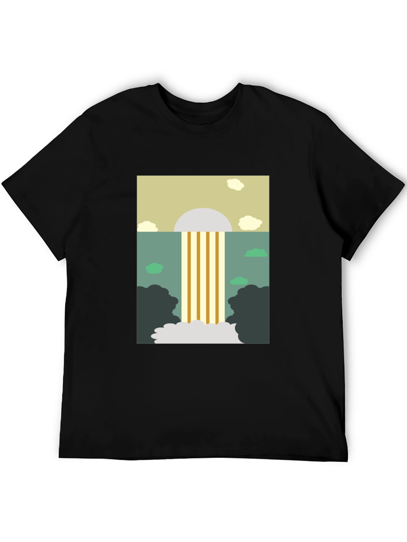 Abstract Waterfall Graphic Tee - Stylish Mens Black T-Shirt