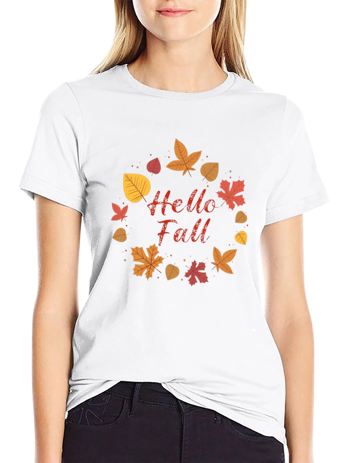Hello Fall Leaf Wreath Graphic T-Shirt
