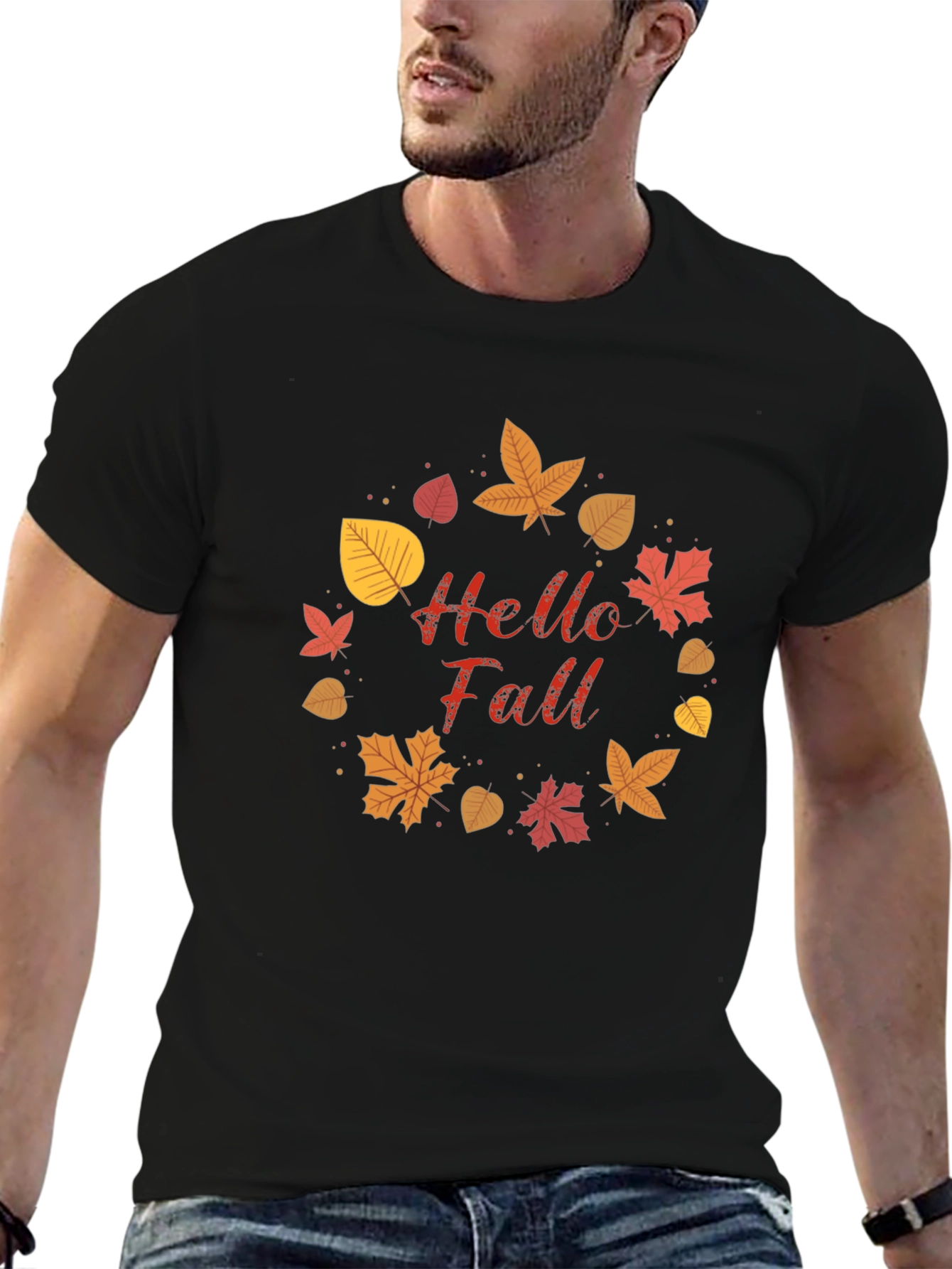 Hello Fall Leaf Wreath Graphic T-Shirt