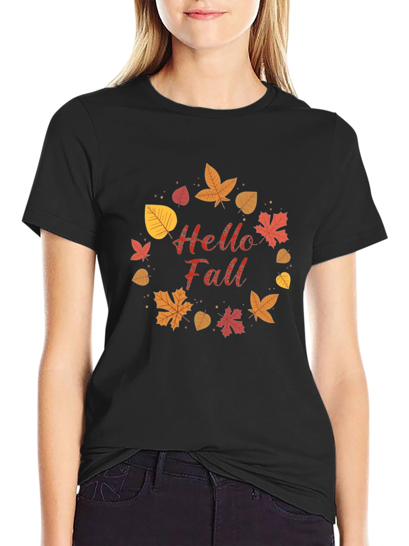 Hello Fall Leaf Wreath Graphic T-Shirt