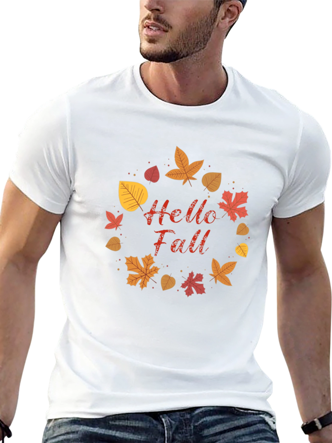 Hello Fall Leaf Wreath Graphic T-Shirt