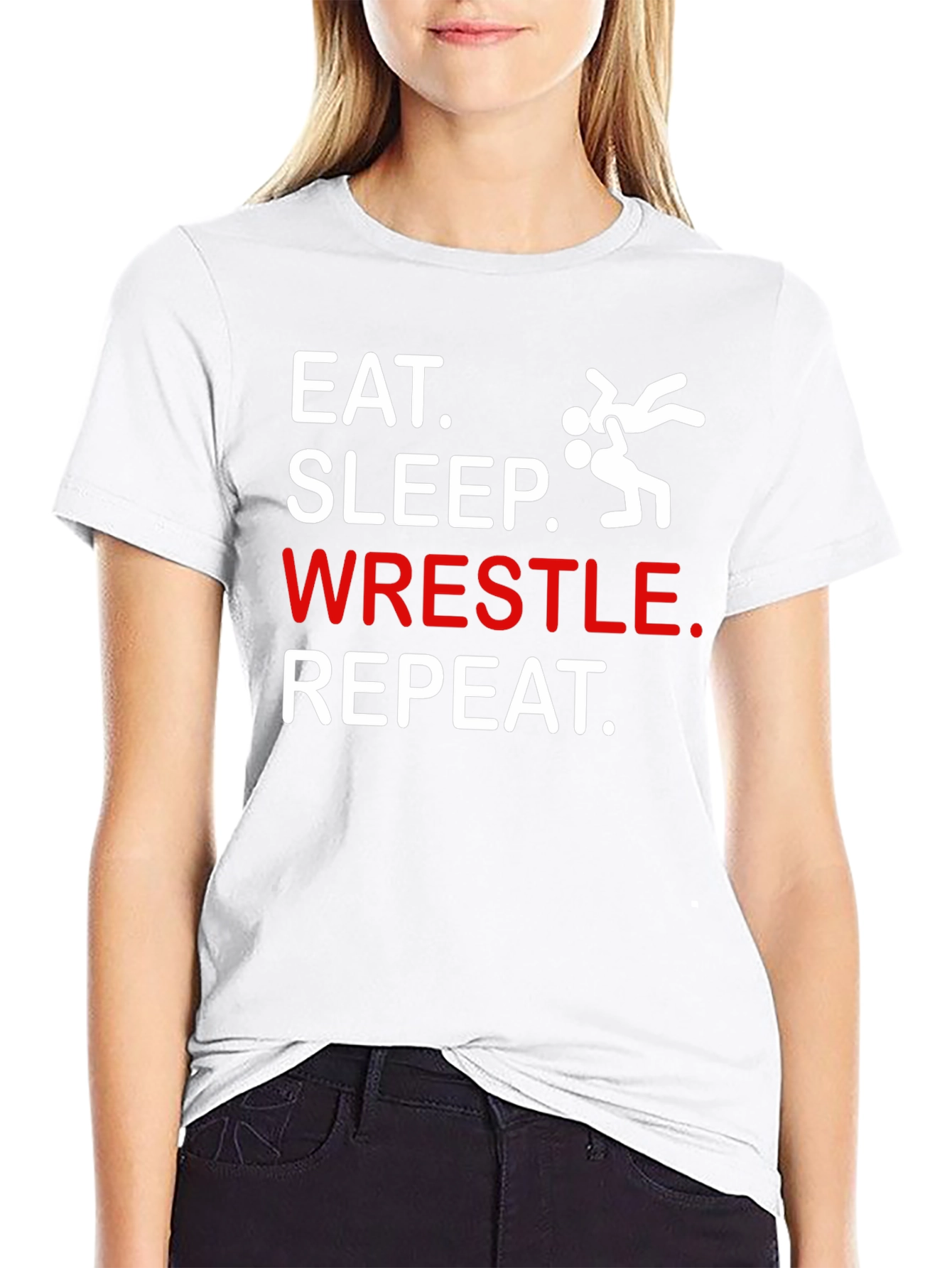 Eat Sleep Wrestle Repeat Black Graphic T-Shirt