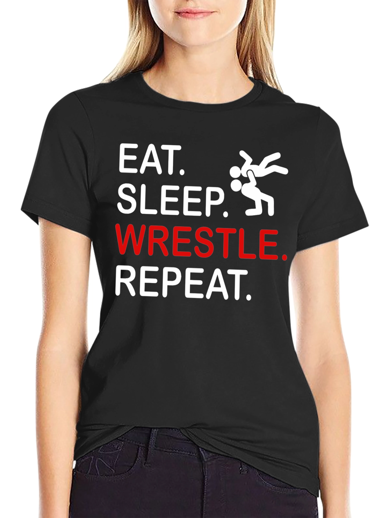 Eat Sleep Wrestle Repeat Black Graphic T-Shirt