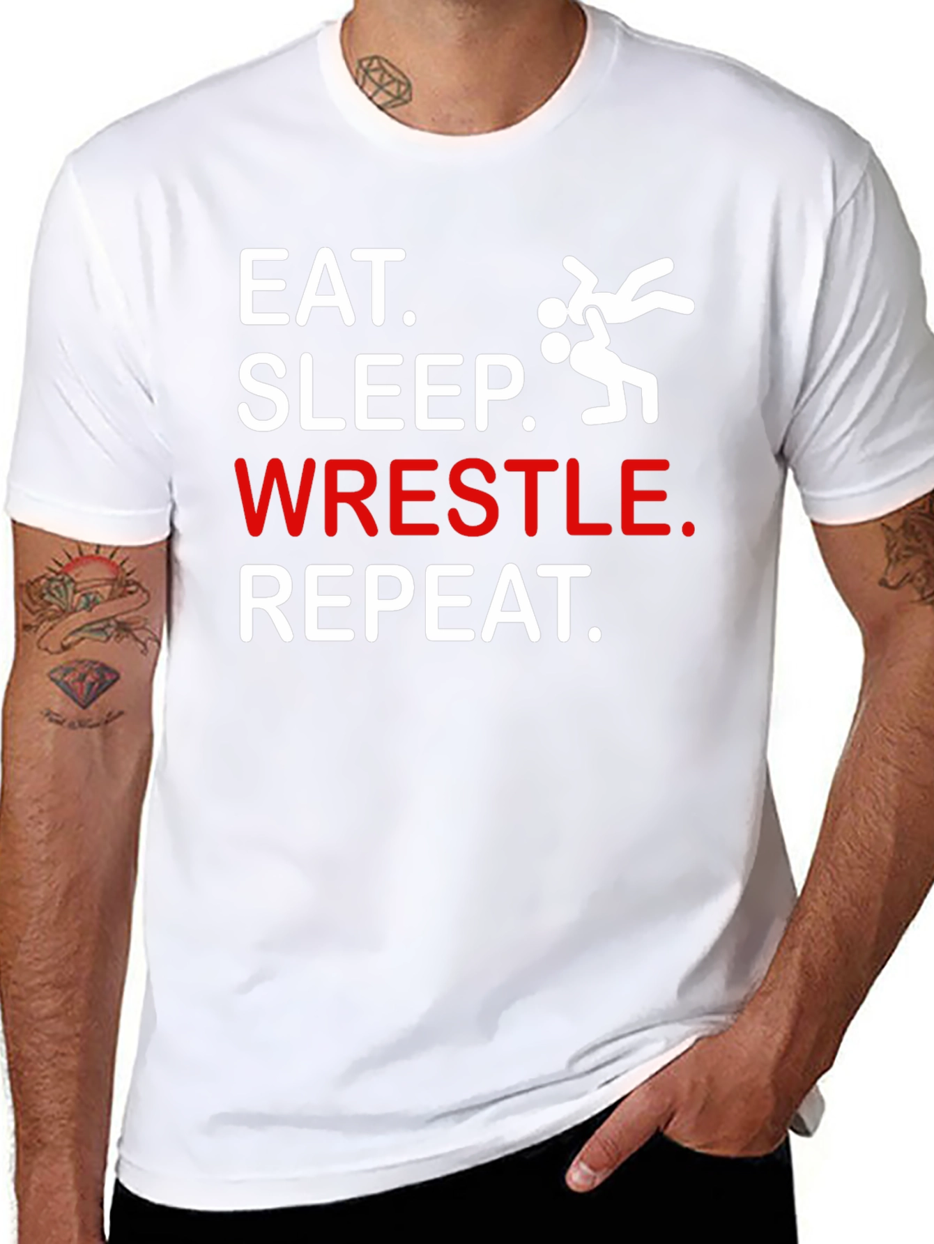 Eat Sleep Wrestle Repeat Black Graphic T-Shirt