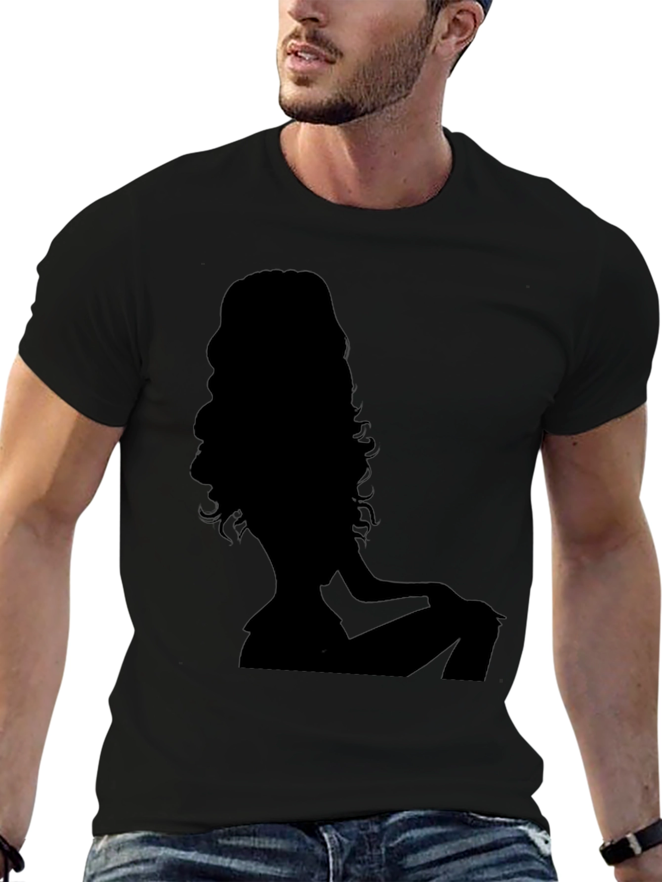 Silhouette Woman Graphic Tee - Black Cotton T-Shirt
