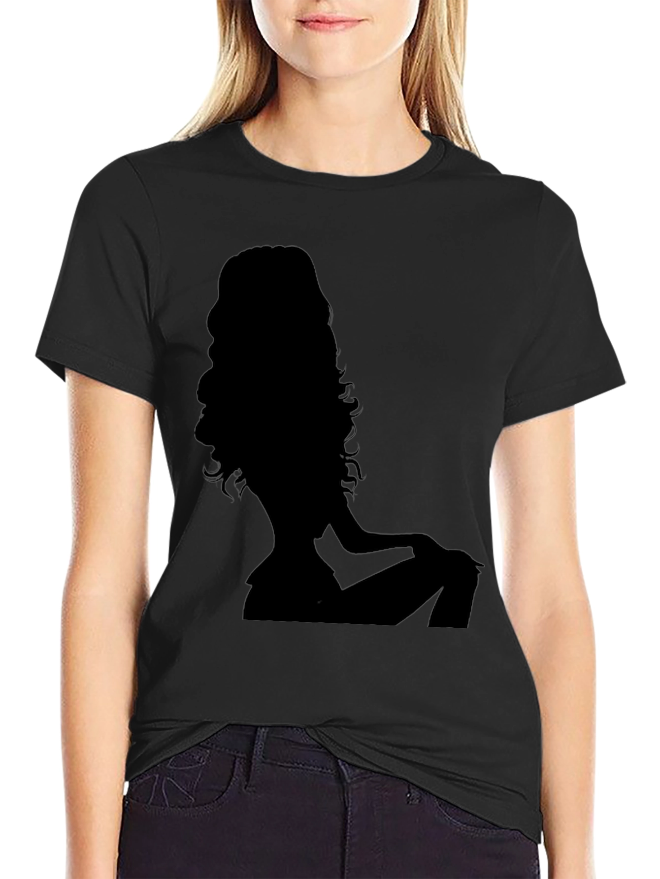 Silhouette Woman Graphic Tee - Black Cotton T-Shirt
