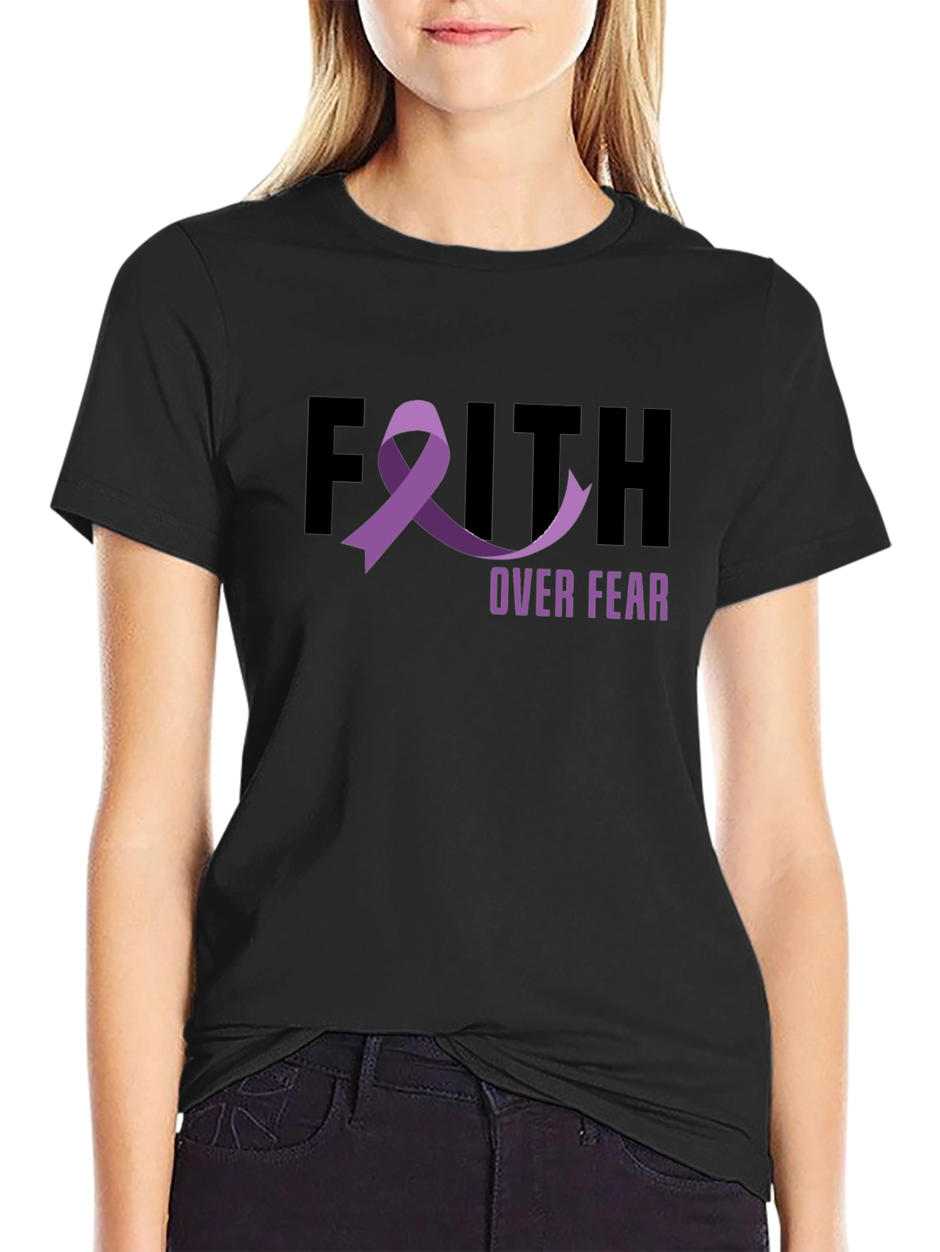 Faith Over Fear Purple Ribbon T-Shirt
