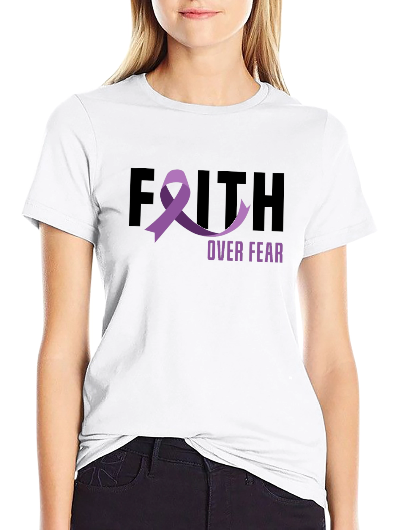Faith Over Fear Purple Ribbon T-Shirt