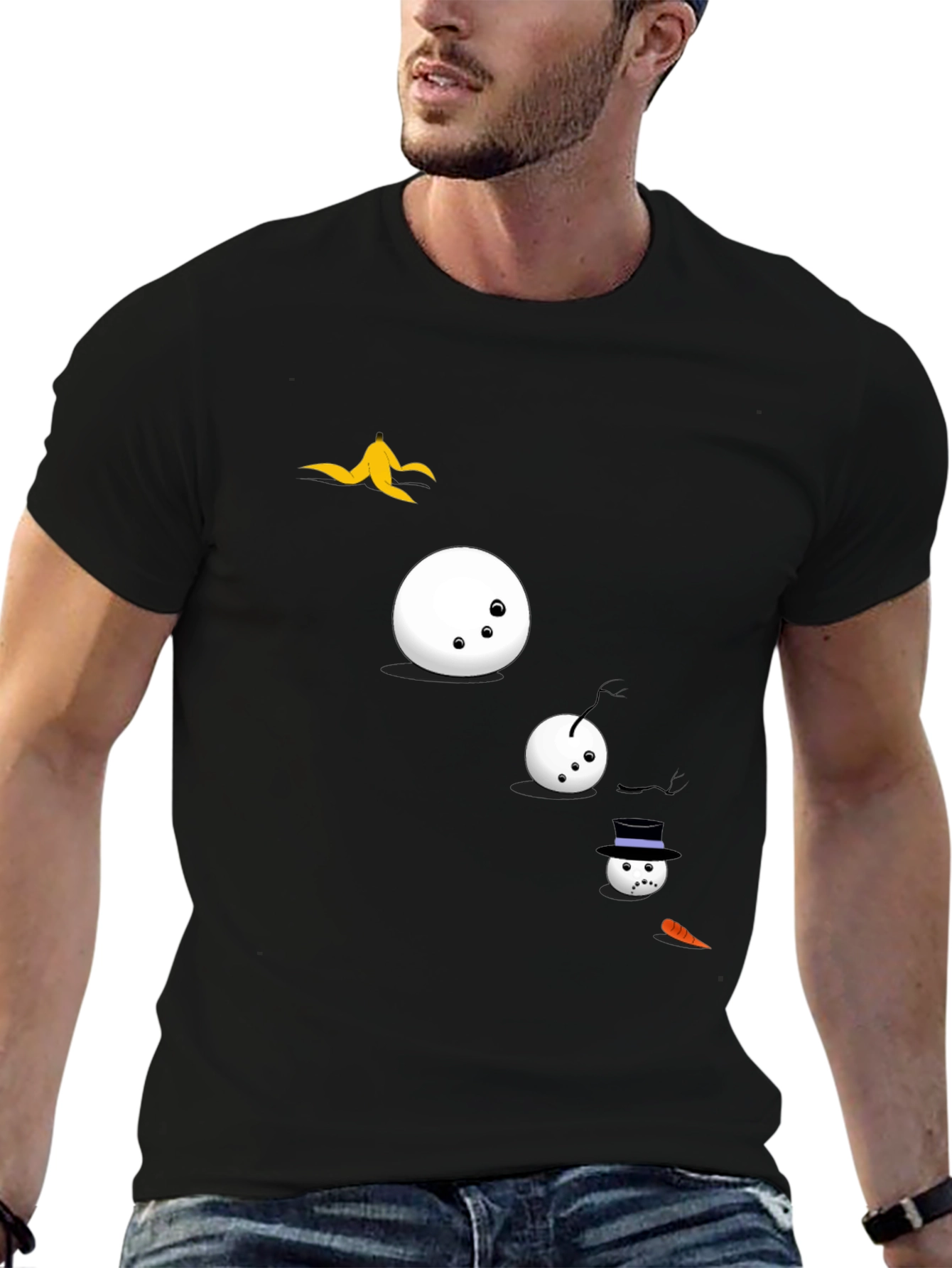 Funny Snowman T-Shirt - Black Cotton Tee