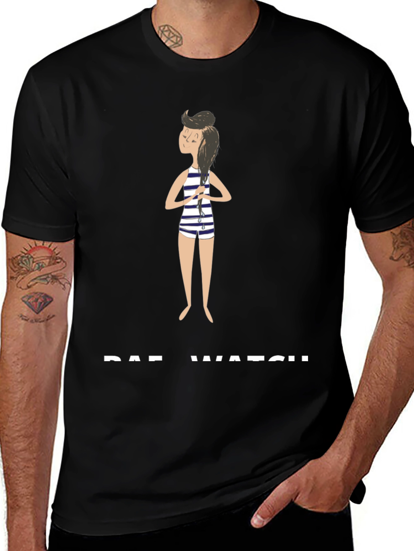 Rae Watch Black T-Shirt - Striped Bathing Suit