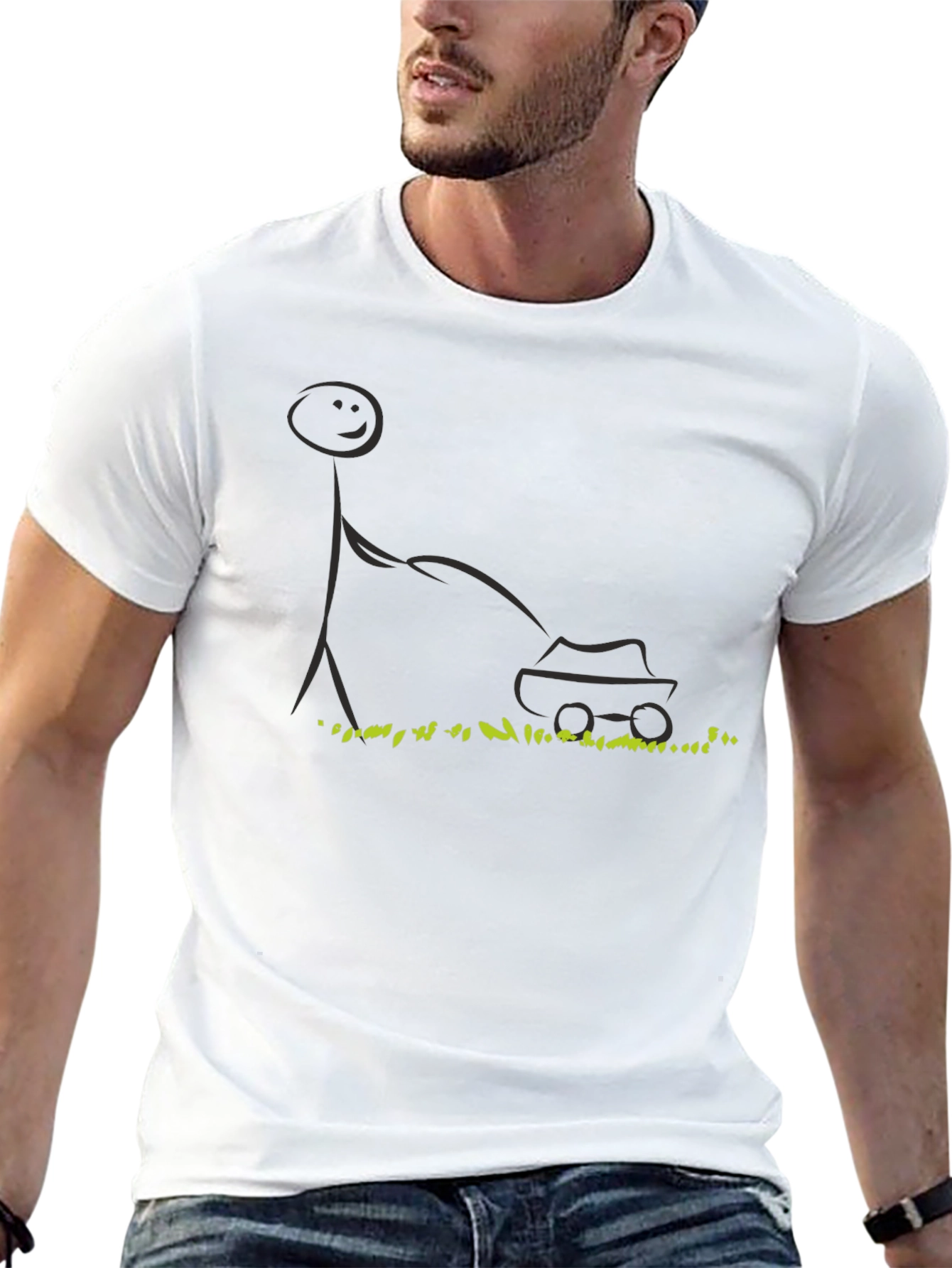 Stick Figure Lawn Mower T-Shirt - Black