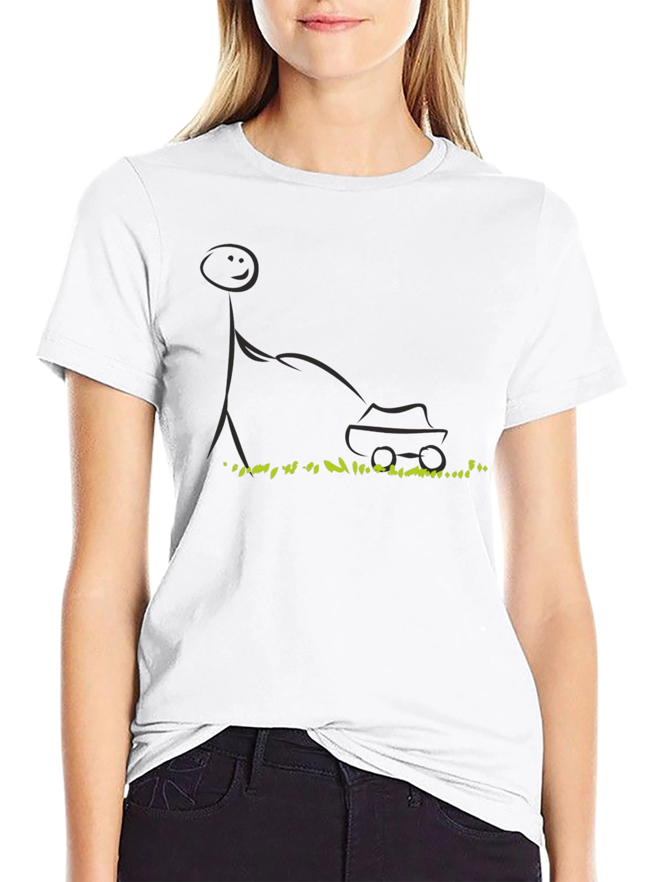 Stick Figure Lawn Mower T-Shirt - Black