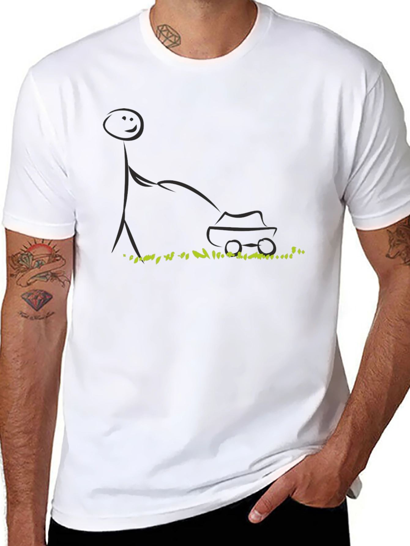 Stick Figure Lawn Mower T-Shirt - Black