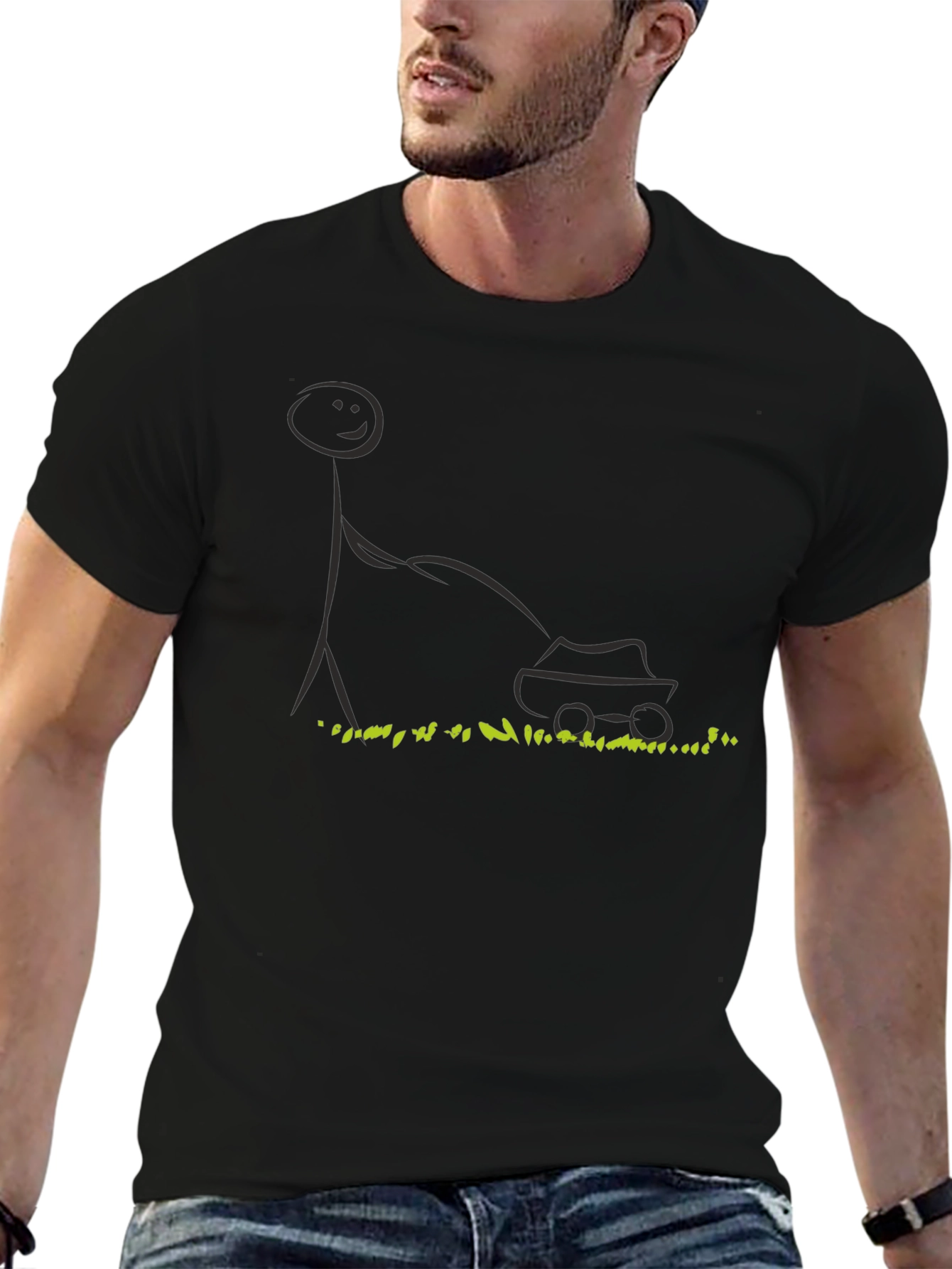 Stick Figure Lawn Mower T-Shirt - Black