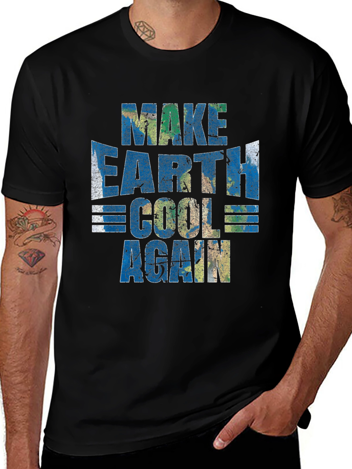 Make Earth Cool Again Black Graphic T-Shirt