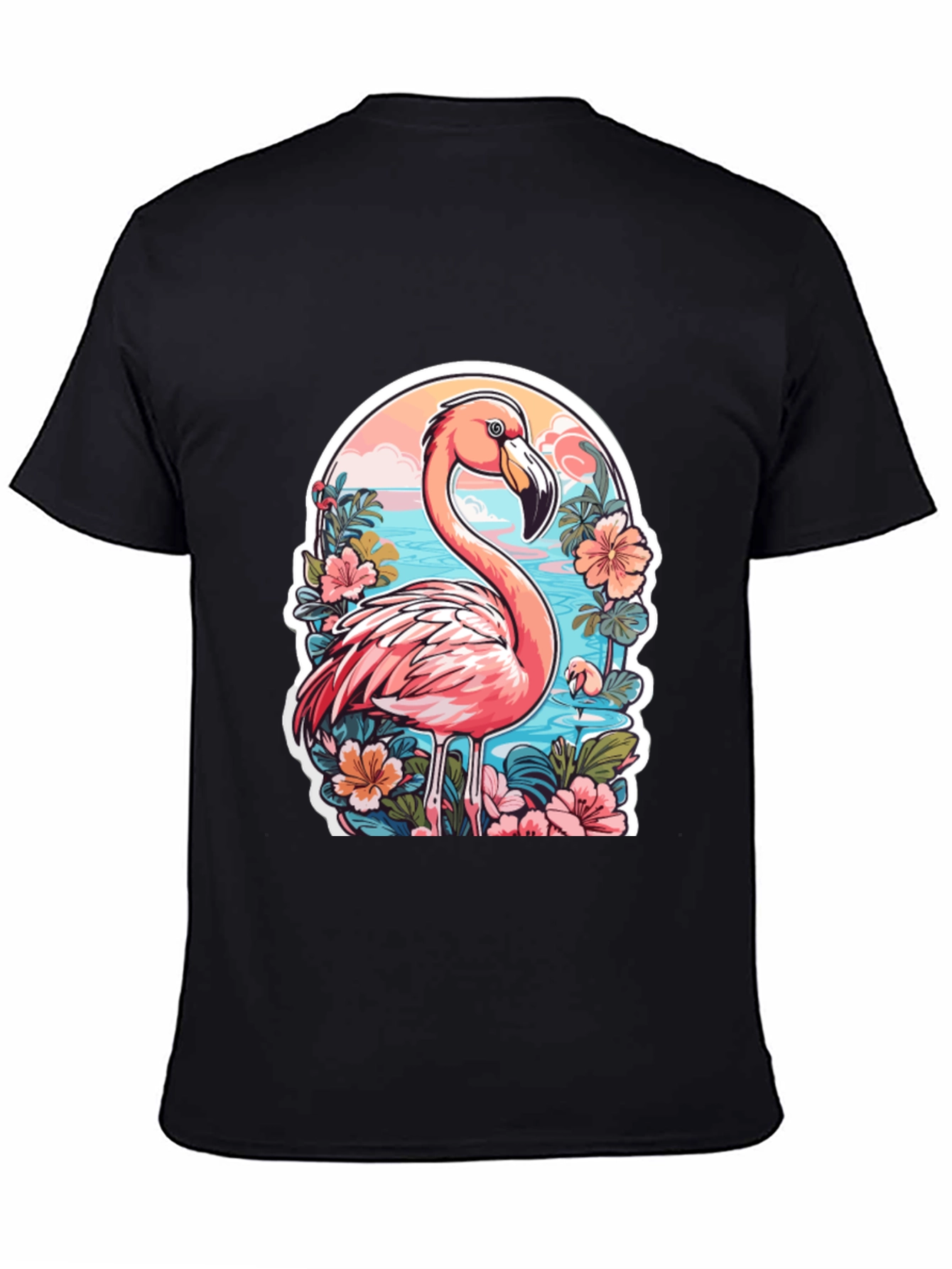 Tropical Flamingo T-Shirt - Black Cotton Blend Tee