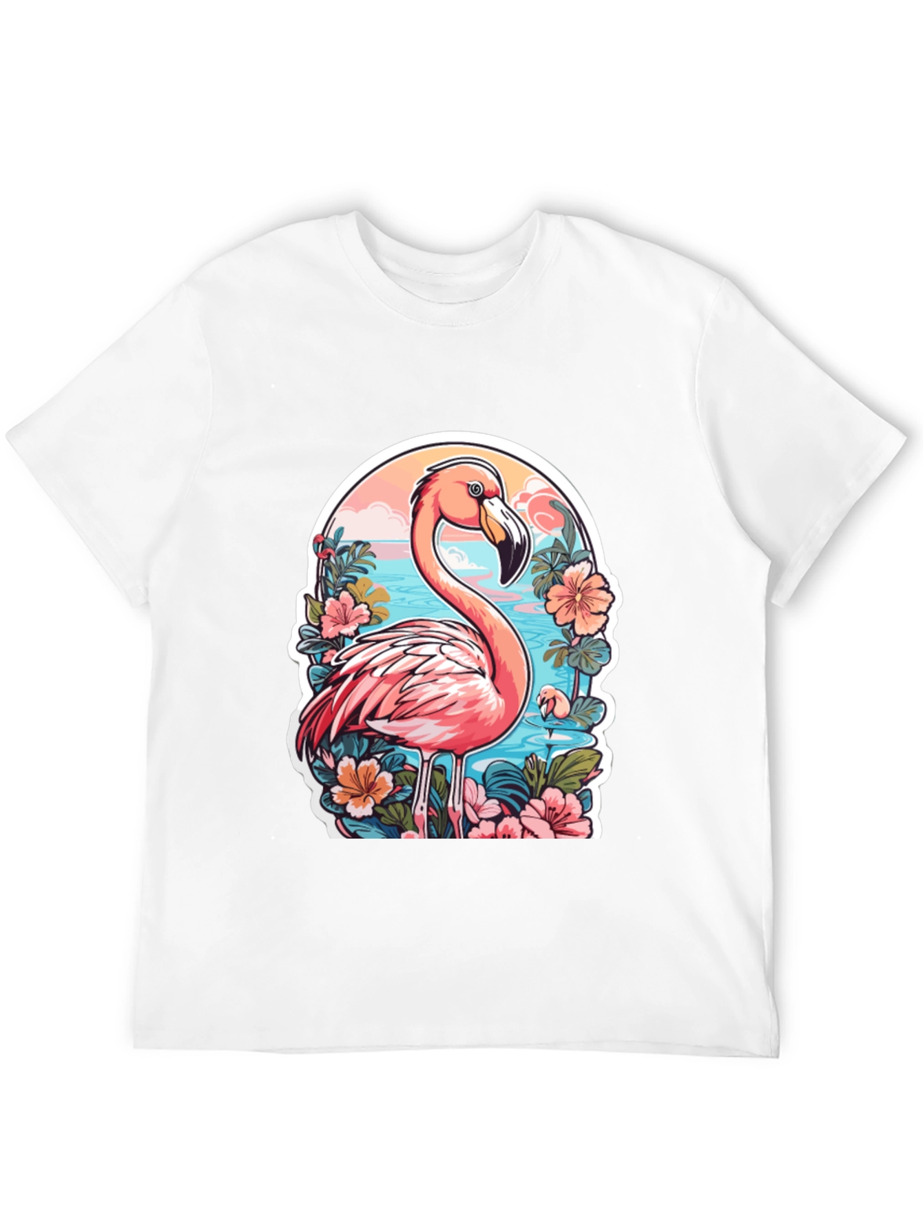 Tropical Flamingo T-Shirt - Black Cotton Blend Tee