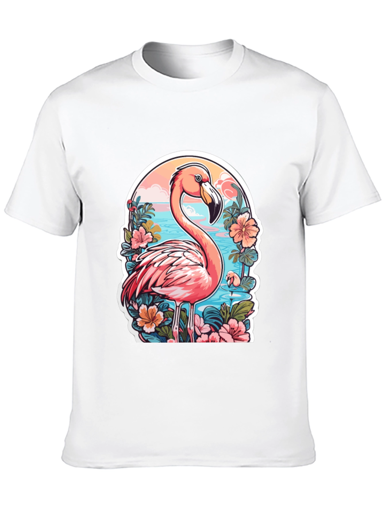 Tropical Flamingo T-Shirt - Black Cotton Blend Tee