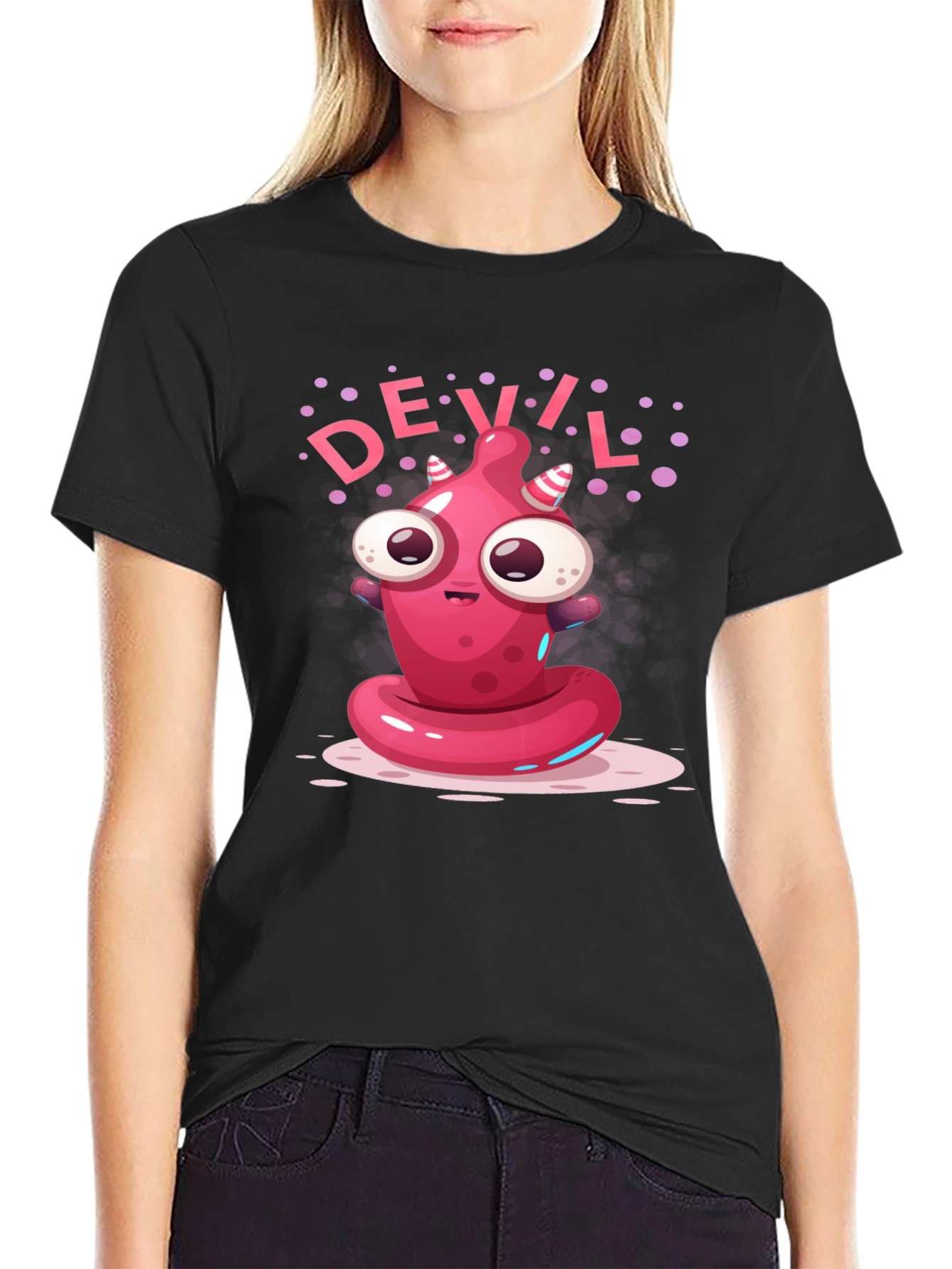 Devil Cartoon Graphic Black T-Shirt