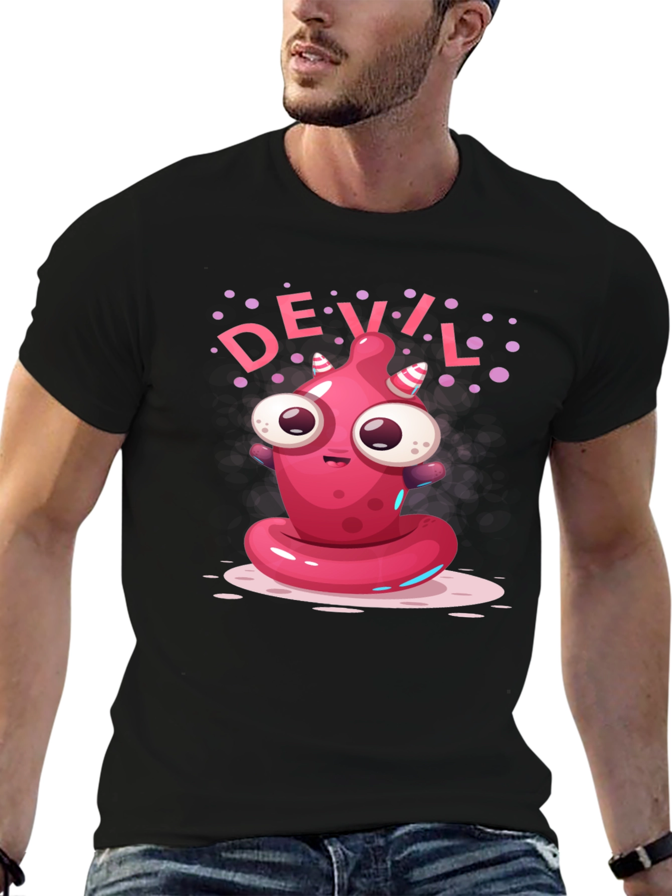 Devil Cartoon Graphic Black T-Shirt