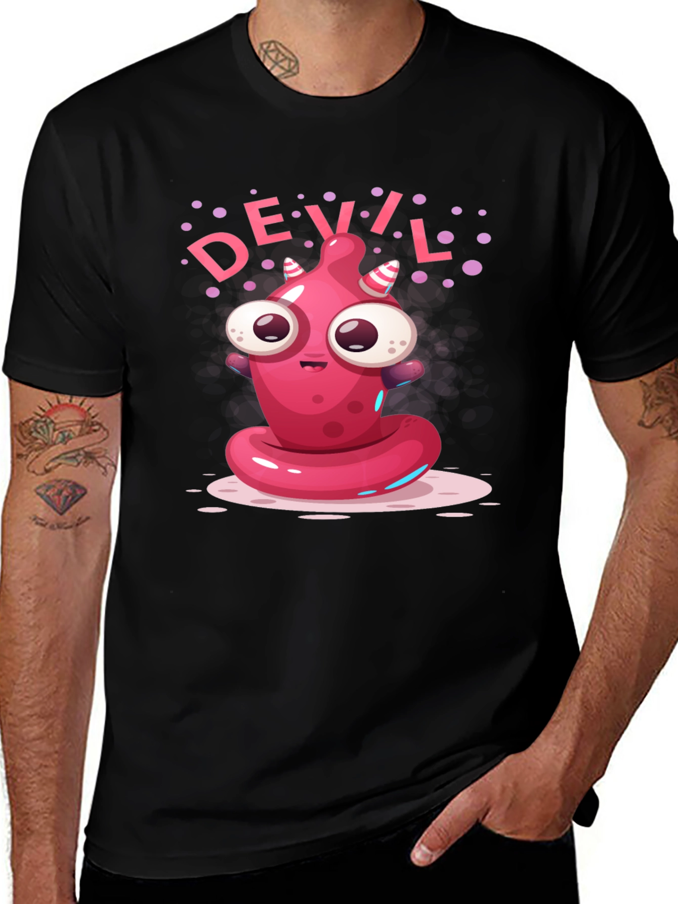 Devil Cartoon Graphic Black T-Shirt