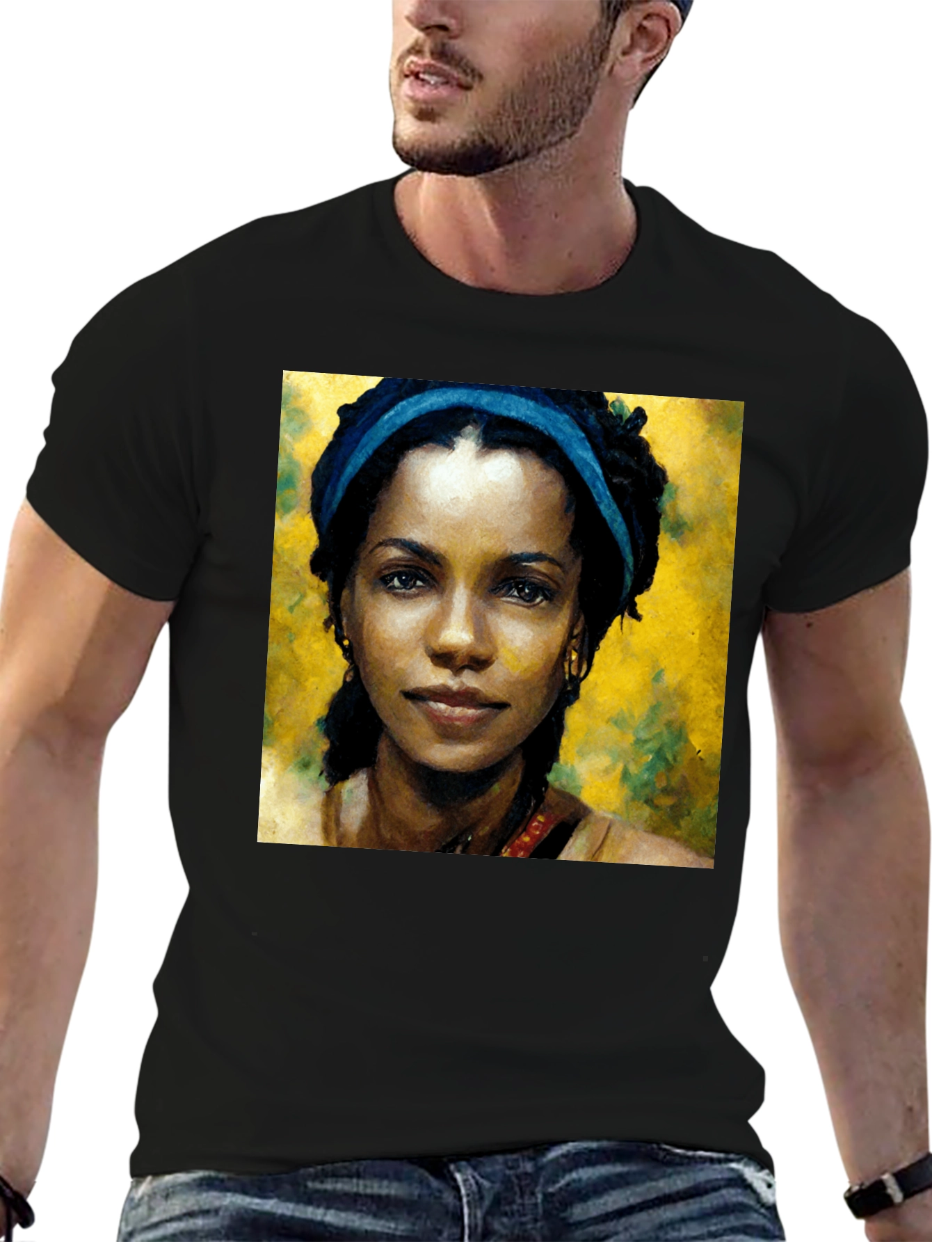 African Woman Portrait Black T-Shirt