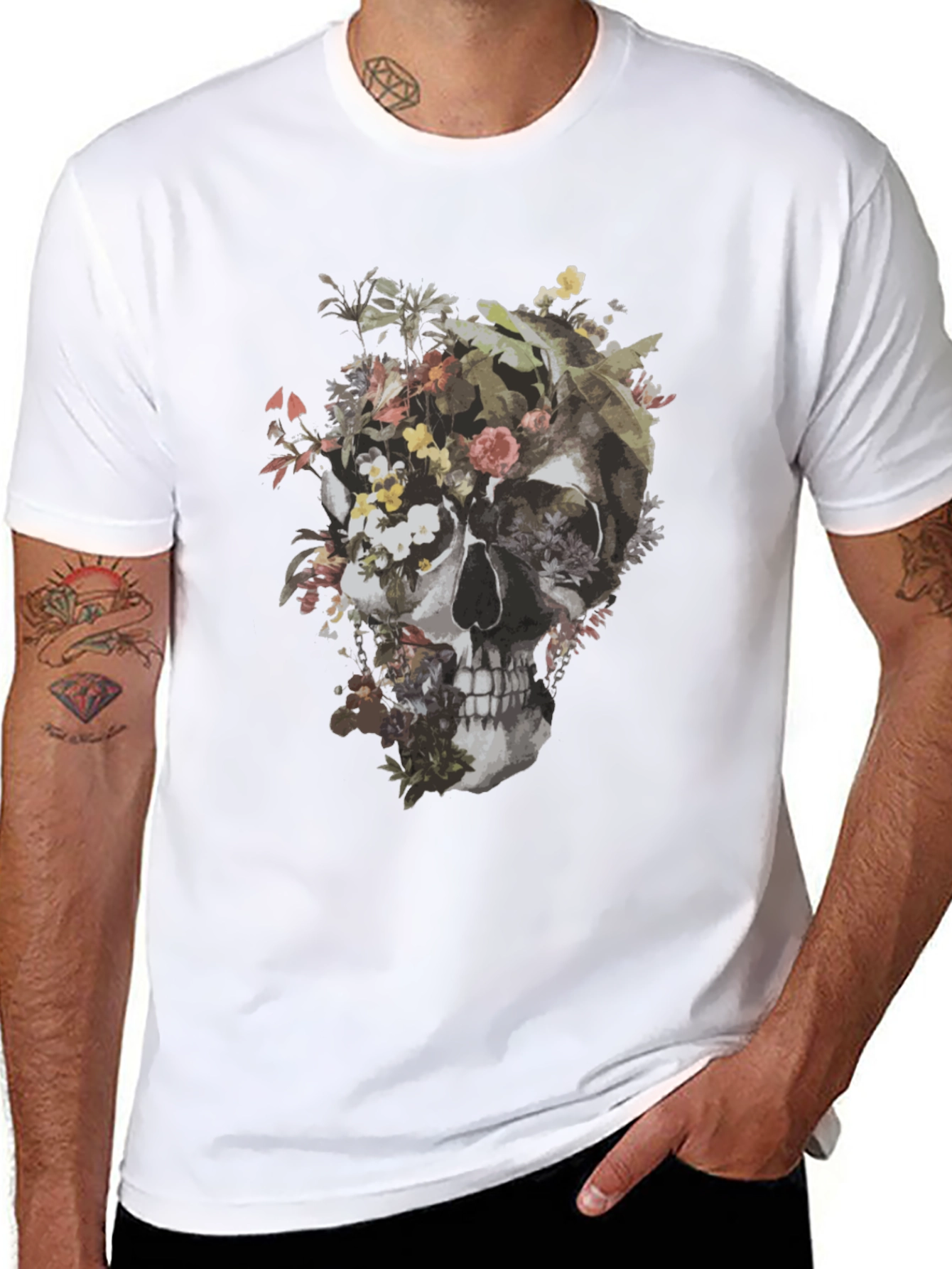 Floral Skull Graphic Black T-Shirt
