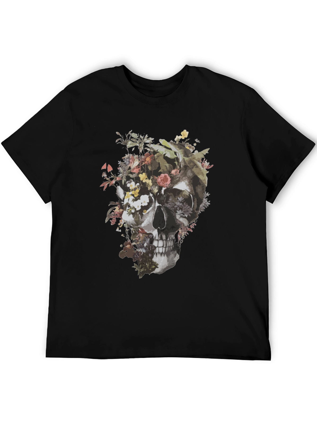 Floral Skull Graphic Black T-Shirt