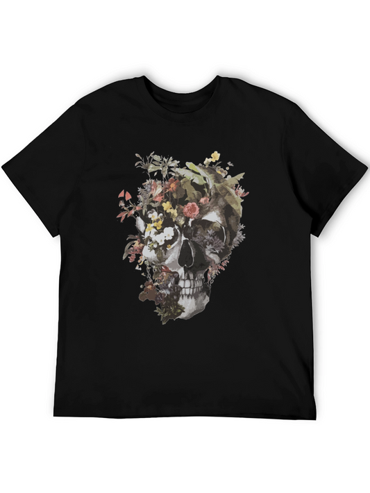 Floral Skull Graphic Black T-Shirt