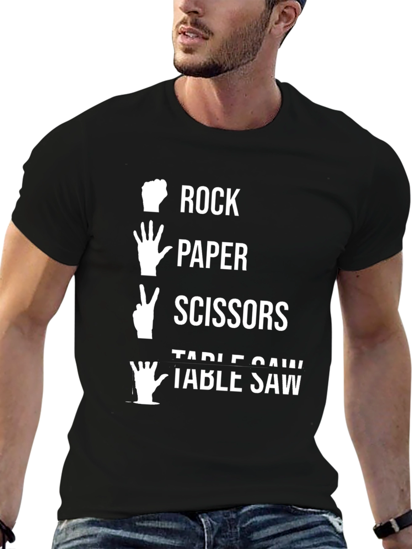 Rock Paper Scissors Table Saw Black T-Shirt