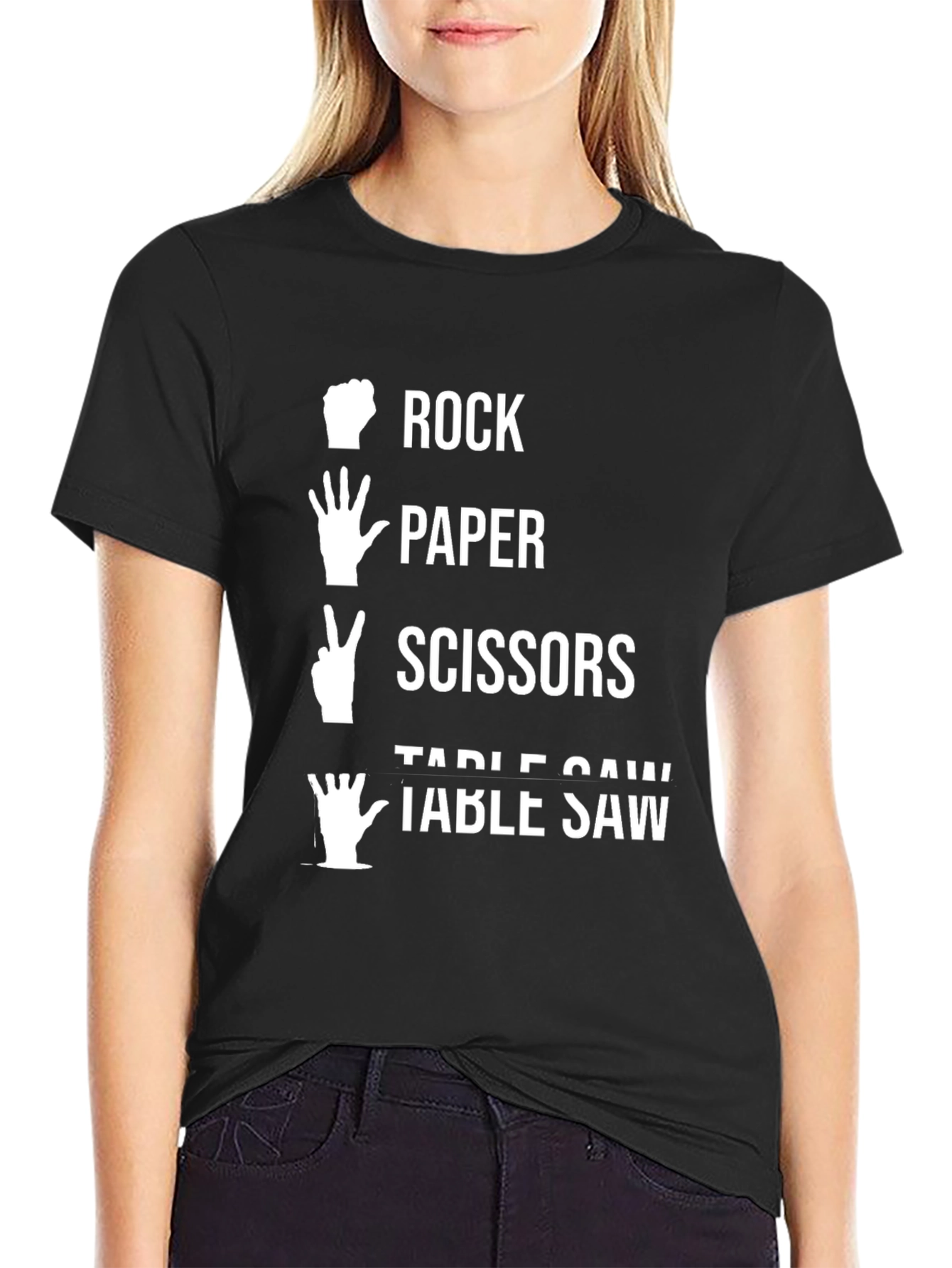 Rock Paper Scissors Table Saw Black T-Shirt
