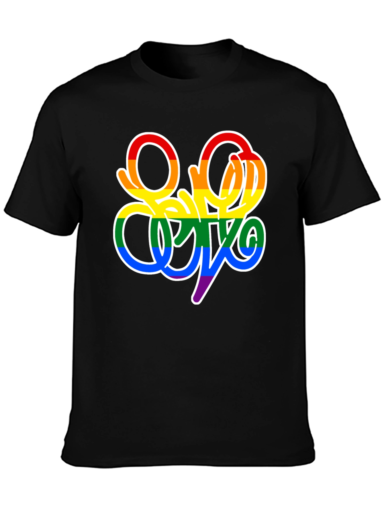 Pride Script Black T-Shirt - LGBTQ+ Rainbow Design