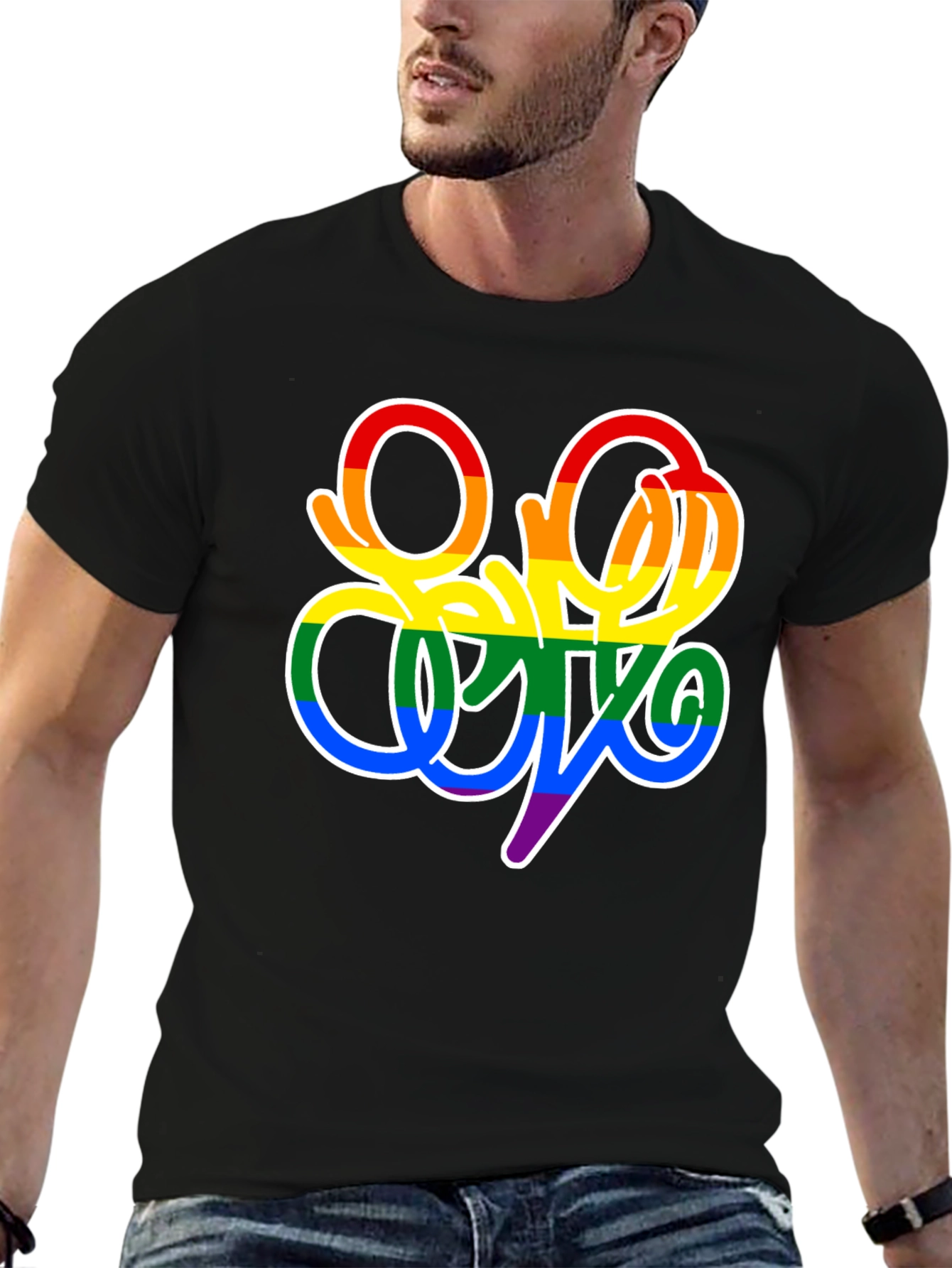 Pride Script Black T-Shirt - LGBTQ+ Rainbow Design