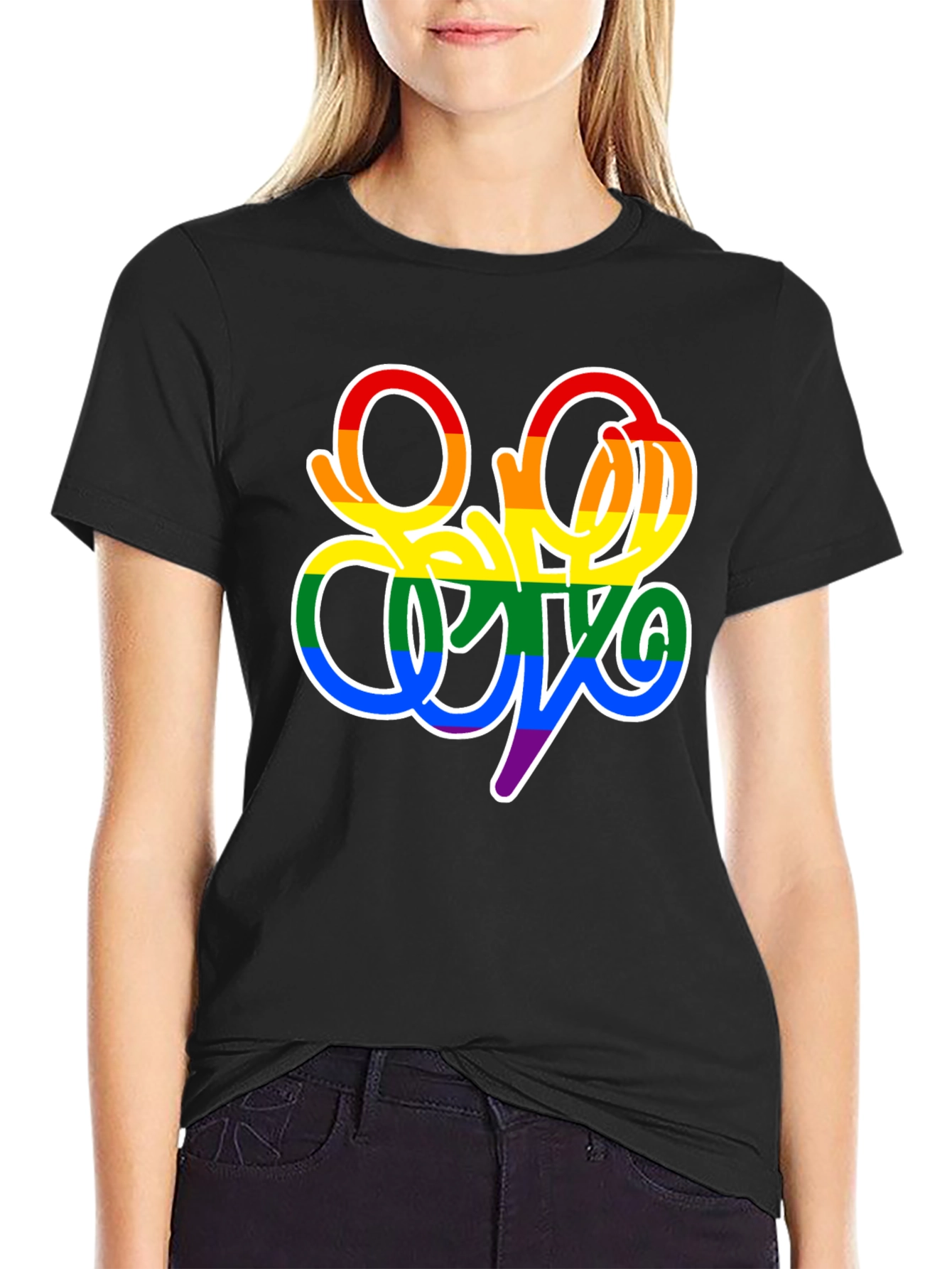 Pride Script Black T-Shirt - LGBTQ+ Rainbow Design