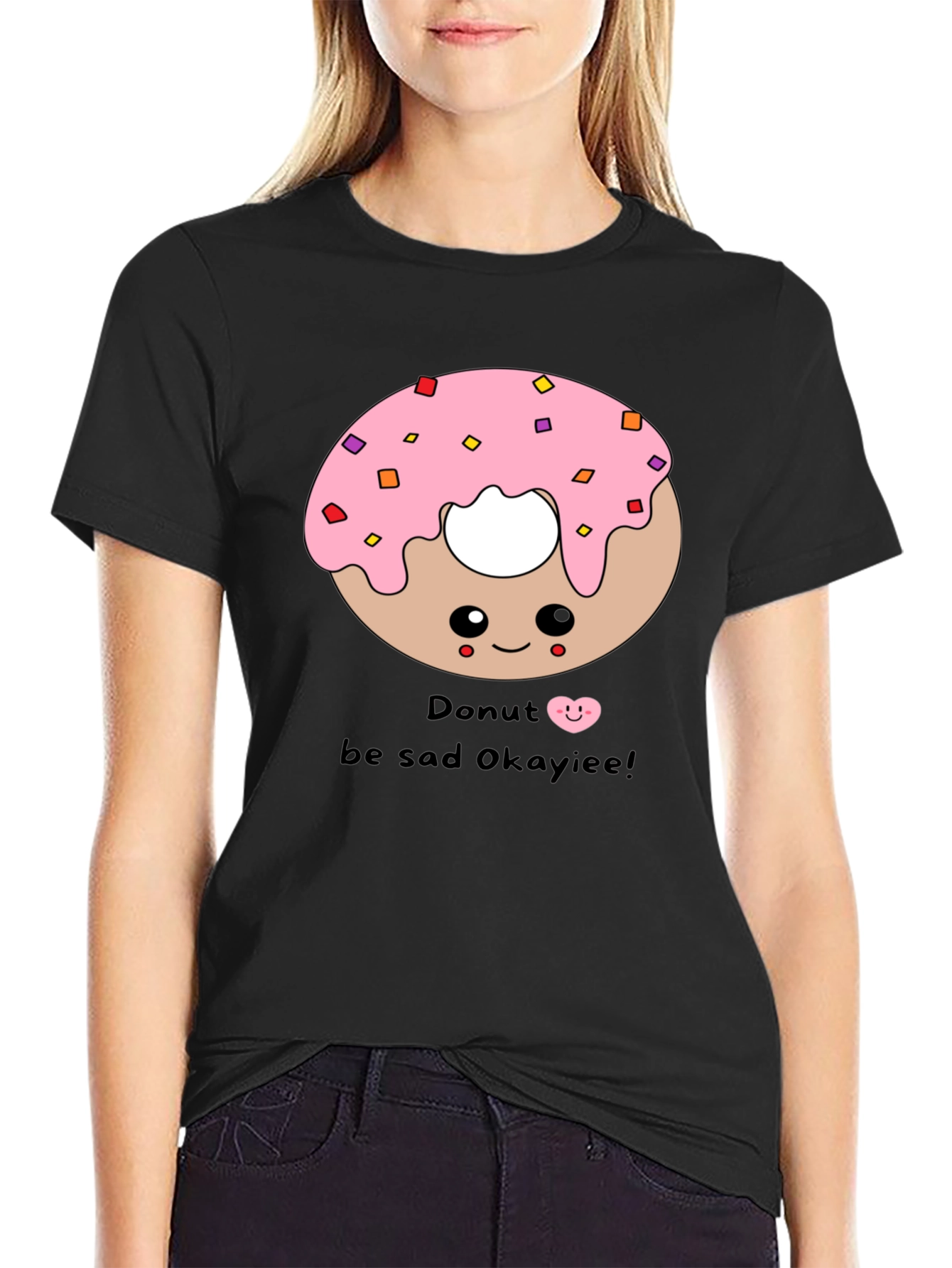 Cute Donut Graphic Black T-Shirt