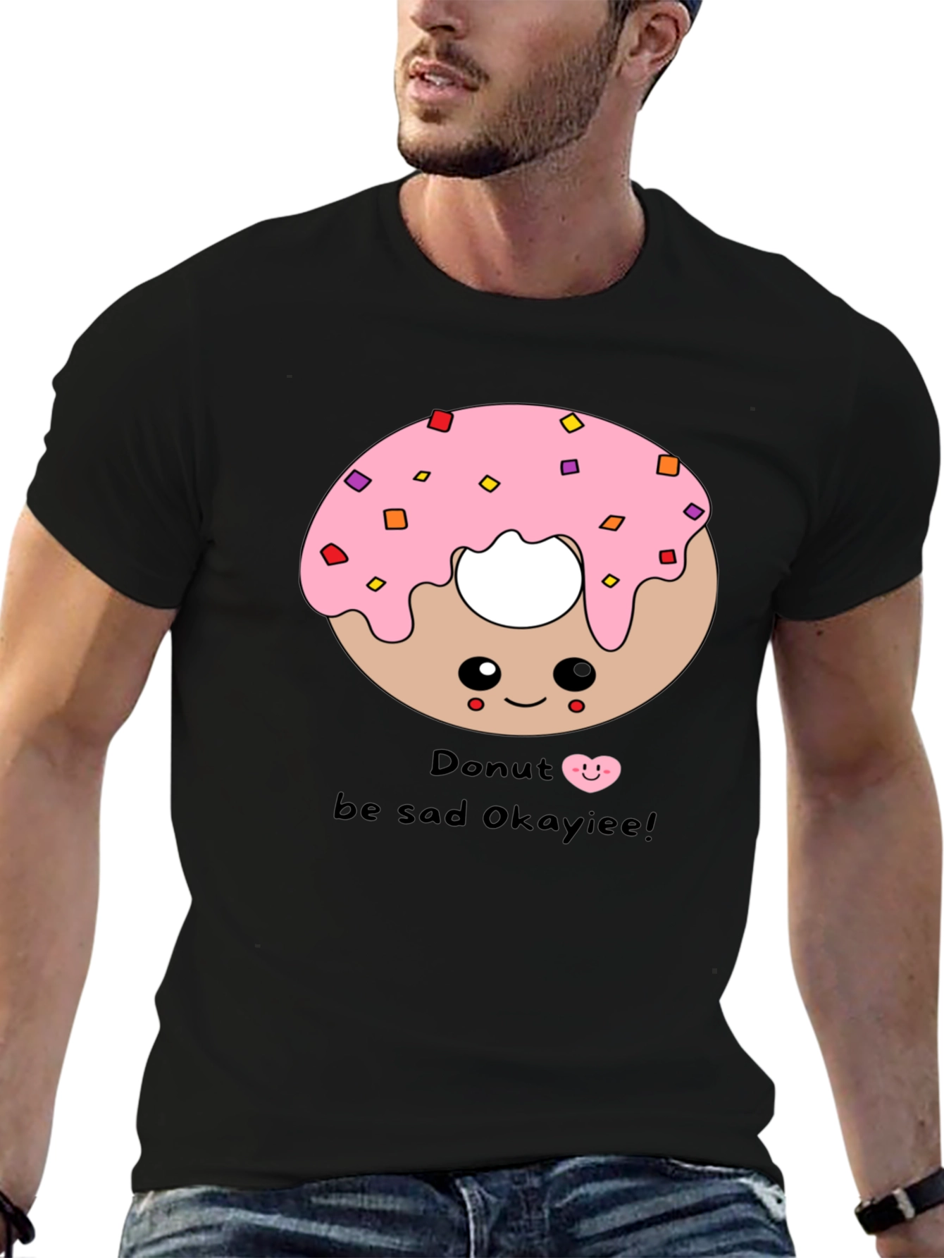 Cute Donut Graphic Black T-Shirt