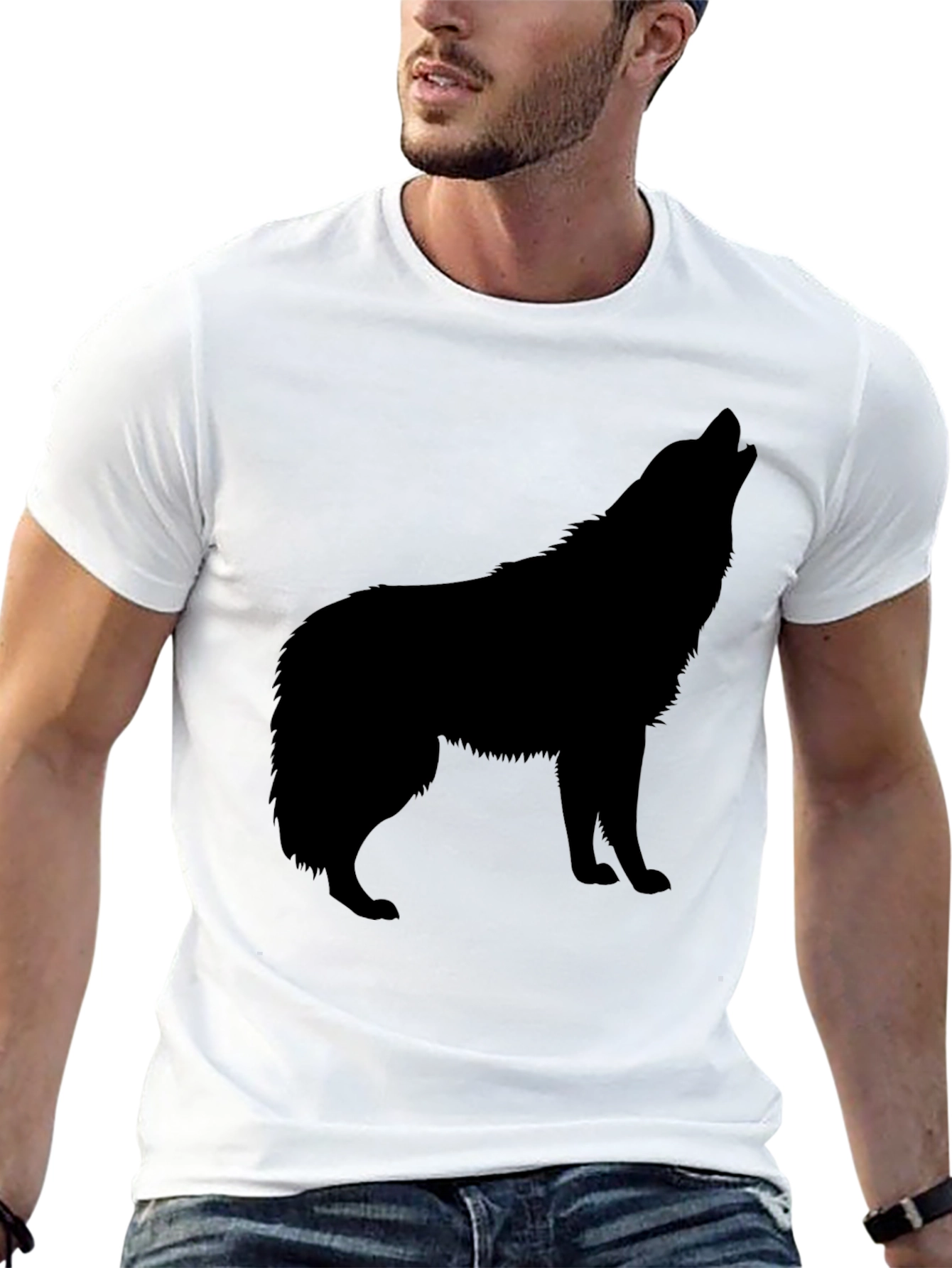 Black Wolf Silhouette T-Shirt - Classic Crew Neck Tee