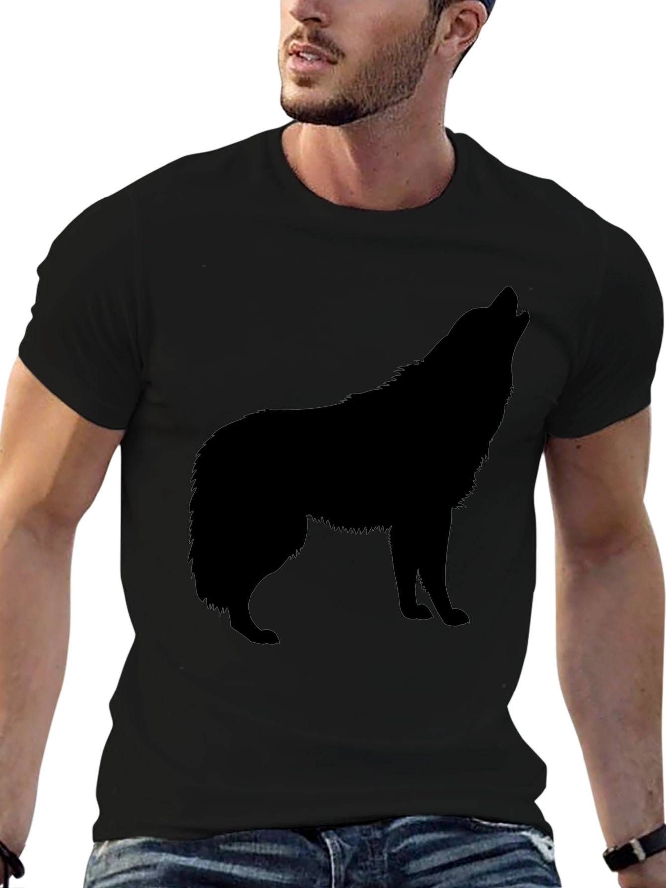 Black Wolf Silhouette T-Shirt - Classic Crew Neck Tee