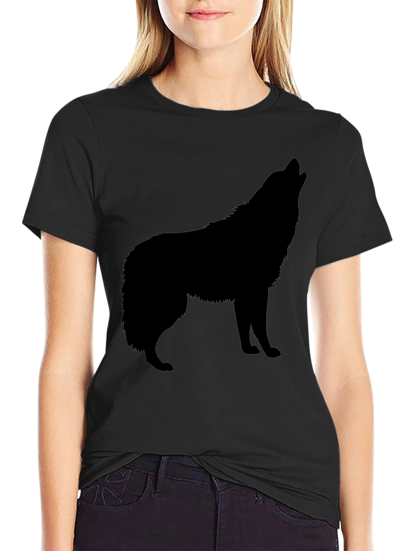 Black Wolf Silhouette T-Shirt - Classic Crew Neck Tee